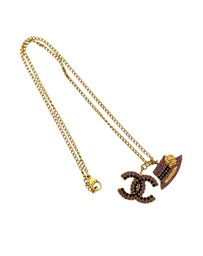 Pre-Loved by Azura Reborn - Pre-Loved Gold Plated Rhinestone CC and Camellia Hat Pendant Necklace