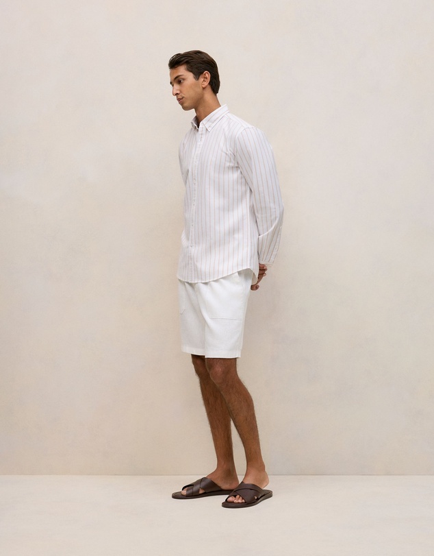 Trenery - Regular Fit Yarn Dyed Stripe Oxford Shirt in White