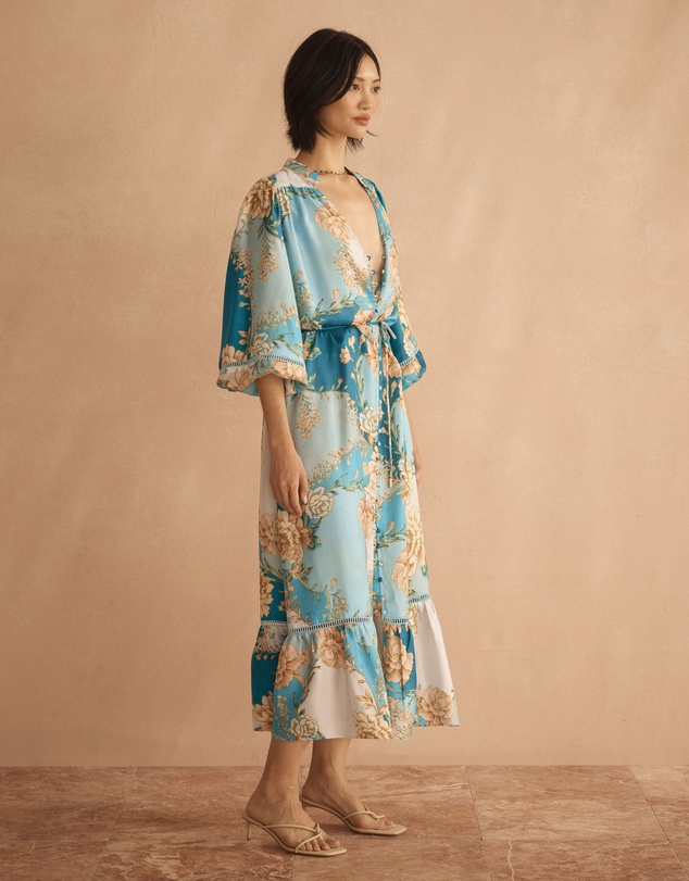 AUR OCEA - Silk Blousson Frill Midi Dress