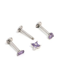 Lovisa - Surgical Steel Purple Marquise & Baguette Flat Back Earrings 3-Pack