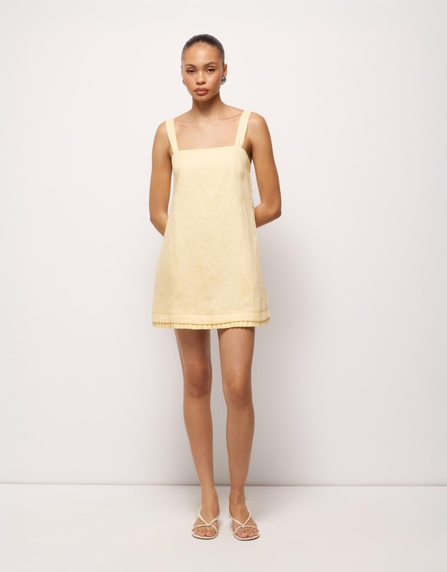 AERE - Cova Pleat Trim Linen Mini Dress