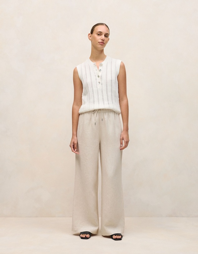 Trenery - Yarn Dyed Linen Drawcord Wide Leg Pant in Flax