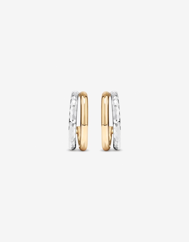 Michael Hill - Two-Tone Double Half Hoop Hammered Finish Stud Earrings in 10kt White and Yellow Gold