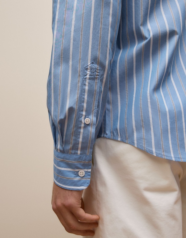 Trenery - Regular Fit Poplin Stripe Long Sleeve Shirt in Dusty Blue