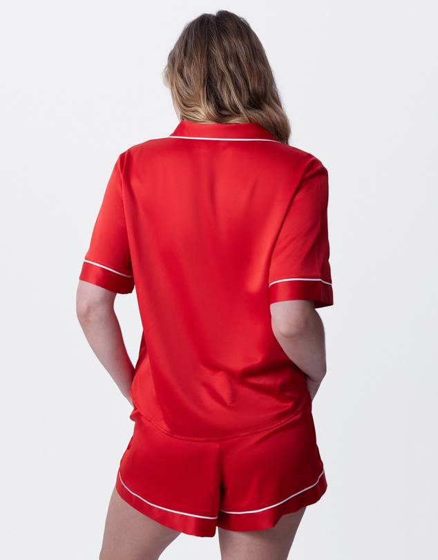 Bras N Things - Liquid Satin Short Sleeve - Red
