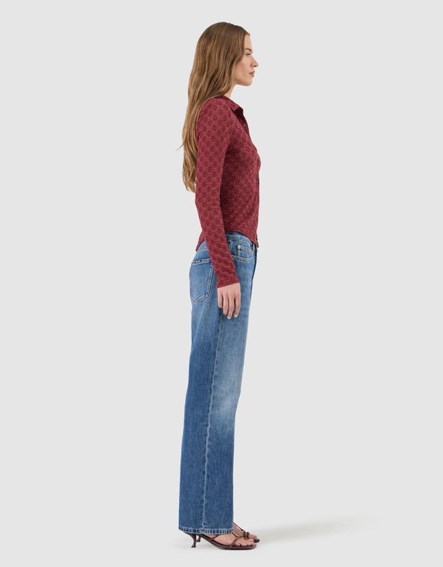 Rolla's - Daisy Lace Long Sleeve Shirt - Dark Cherry