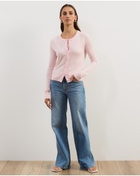 Atmos&Here - Elina Crewneck Knit Cardigan With Rib Hem