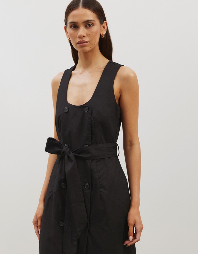 Atmos&Here - Dasha Scoop Neck Linen Blend Midi Dress