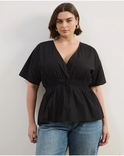 Atmos&Here Curvy - Elis Cotton Gathered Waist Top