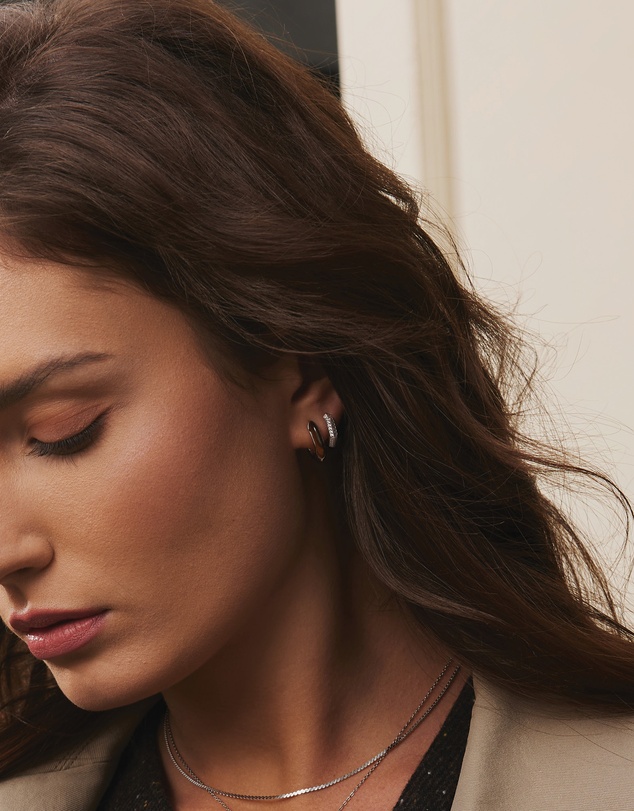 Ania Haie - Ania Haie Silver Sparkling Shield Huggie Hoop Earrings