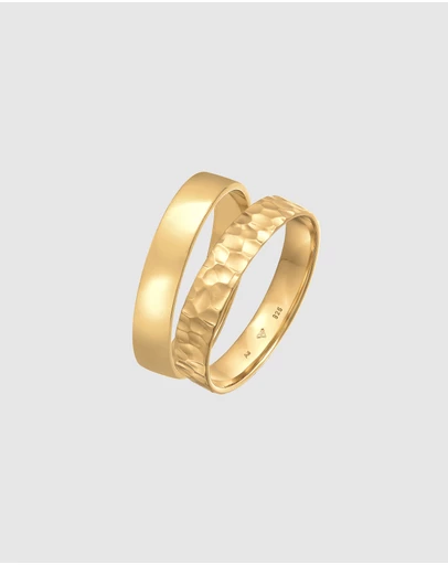 Kuzzoi - ICONIC EXCLUSIVE - Hammered Band Ring Set in Gold-Plated 925 Sterling Silver