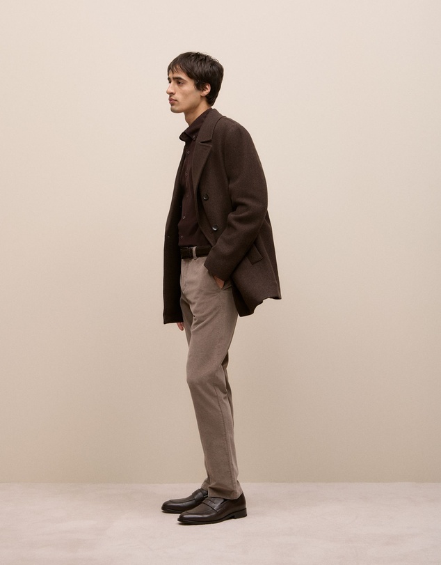 Trenery - Italian Wool Herringbone Peacoat in Coffee Bean