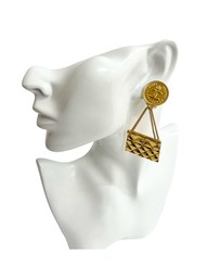 Pre-Loved by Azura Reborn - Pre-Loved CC Gold Plated Classic Quilted Flap Medallion Clip On Earrings