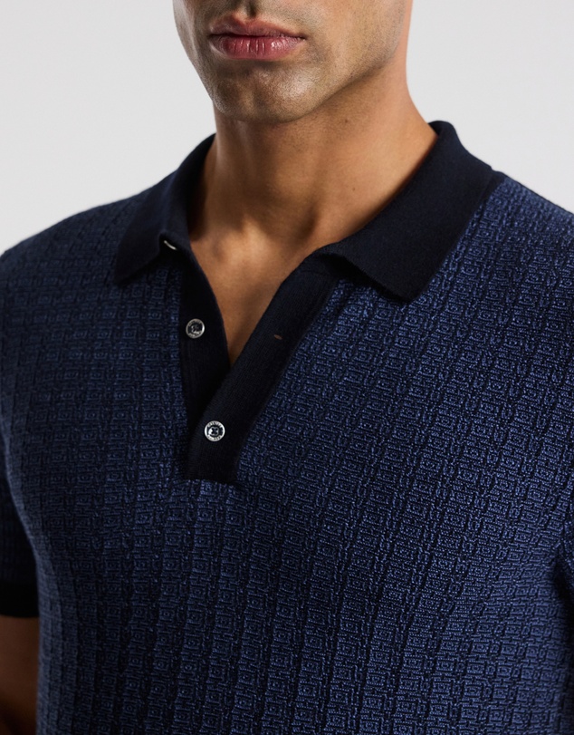 Calibre - Textured Jacquard Merino Polo Navy