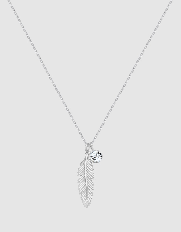 Elli Jewelry - Necklace 925 Sterling Silver Crystal Feather