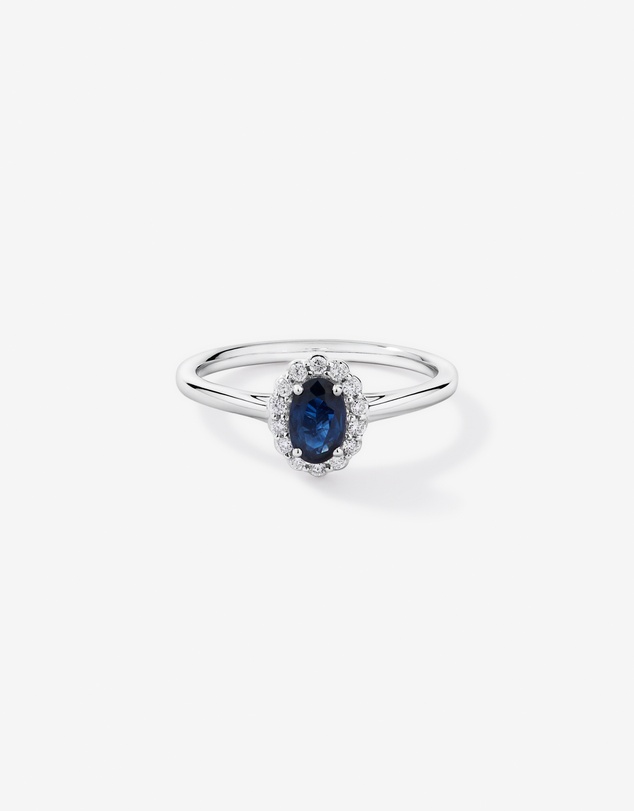 Michael Hill - Australian Sapphire & 0.10 Carat TW Diamond Halo Ring in 10kt White Gold