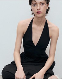 M.N.G - Valenti Halter Neck Cotton Midi-Dress