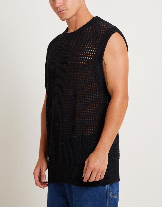 Black Noise White Rain - Lydo Net Knit Vest