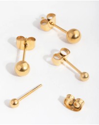 Lovisa - 24 Carat Gold Plated Surgical Steel Graduated Ball Stud Earrings