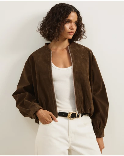 Atmos&Here - Ruby Faux Suede Bomber Jacket