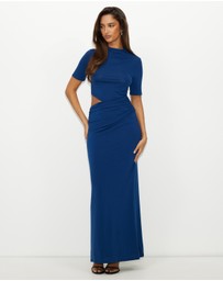 Dazie - Evening Gem Ruched Cut Out Short Sleeve Jersey Maxi Dress