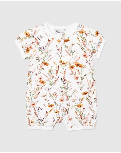 Bebe by Minihaha - Taylor Organic Floral SS Zip Romper - Babies