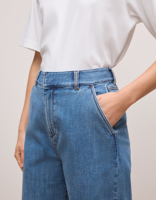 Trenery - Australian Cotton Blend Denim Tailored Pant in Mid Blue