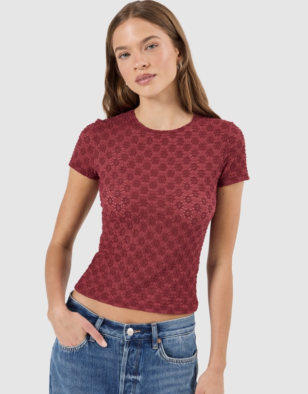 Rolla's - Daisy Lace Tee - Dark Cherry