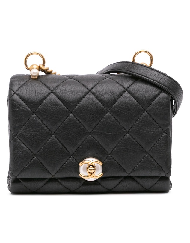 Pre-Loved by Azura Reborn - Pre-Loved Mini Quilted Calfskin Pearl CC Accordion Flap