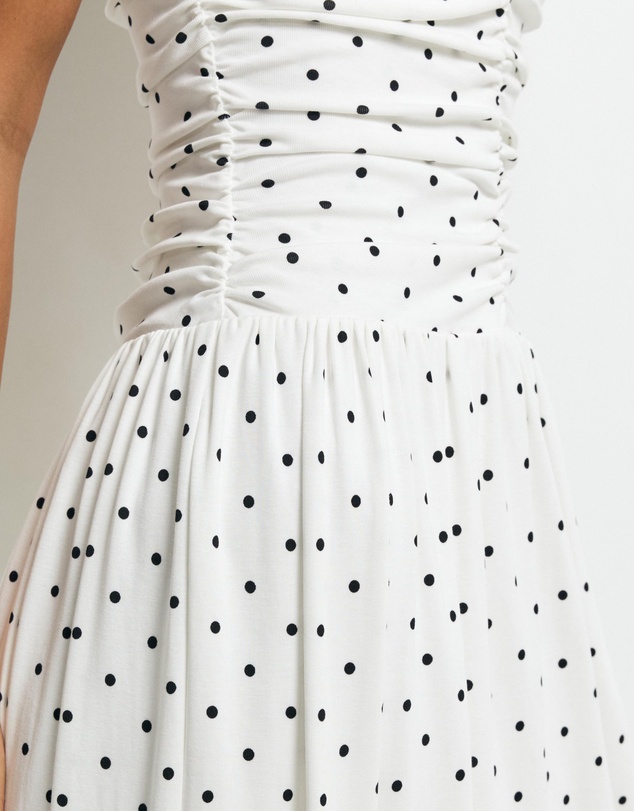 AERE - Lottie Spot Ruched Midi Dress