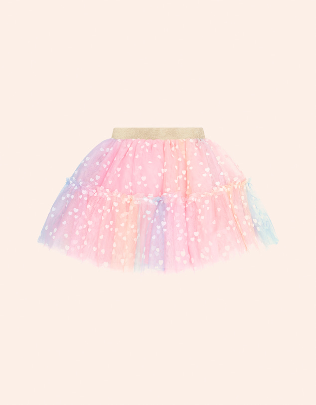 Huxbaby - Rainbow Flocked Hearts Tiered Skirt - Kids