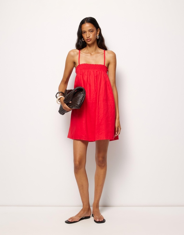 AERE - Amba Shirred Linen Mini Dress
