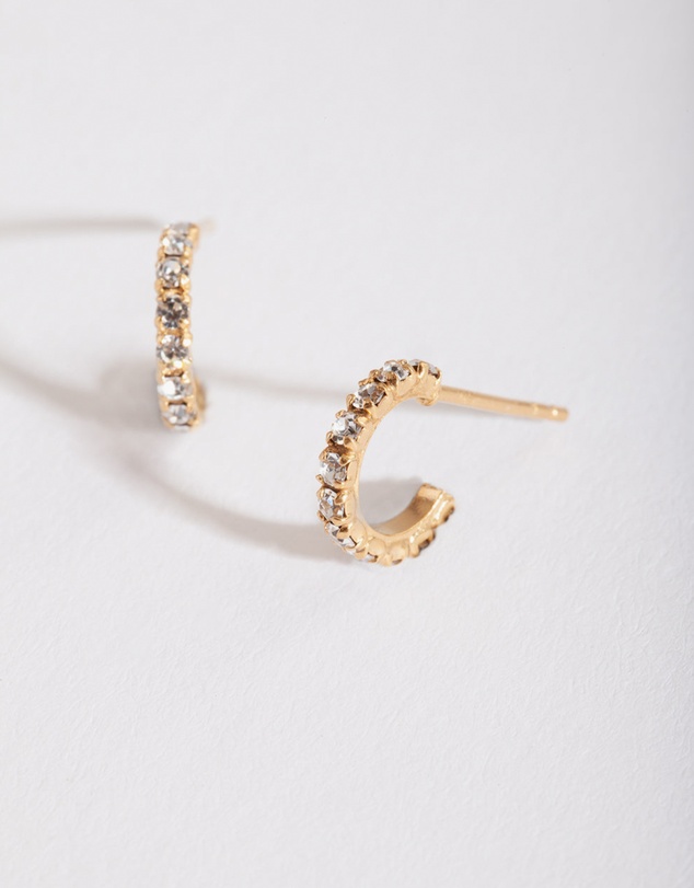 Lovisa - Gold Plated Sterling Silver Mini Cubic Zirconia Open Hoop Earrings