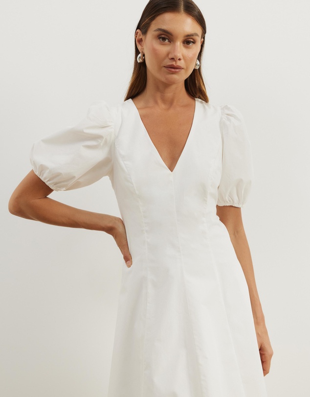 Atmos&Here - Ally Cotton Puff Sleeve Midi Dress