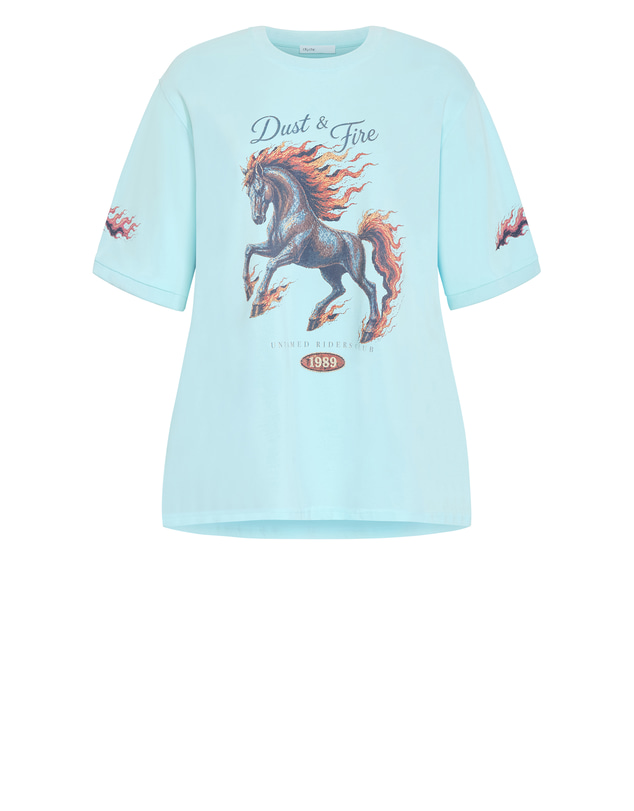 City Chic - Plus size Flaming Horse Oversized Cotton Tee - aqua