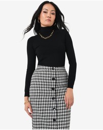 Forcast - Bennet Houndstooth Midi Skirt