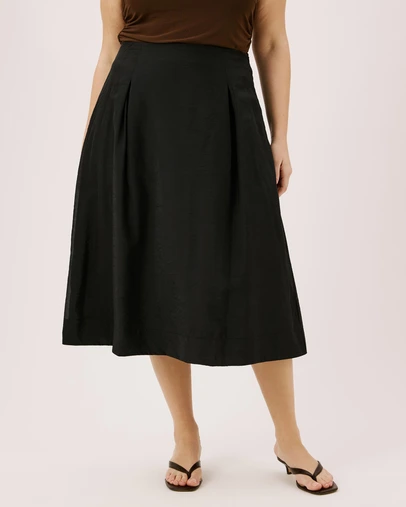 Atmos&Here Curvy - Lila Organza Pink Tuck Midi Skirt
