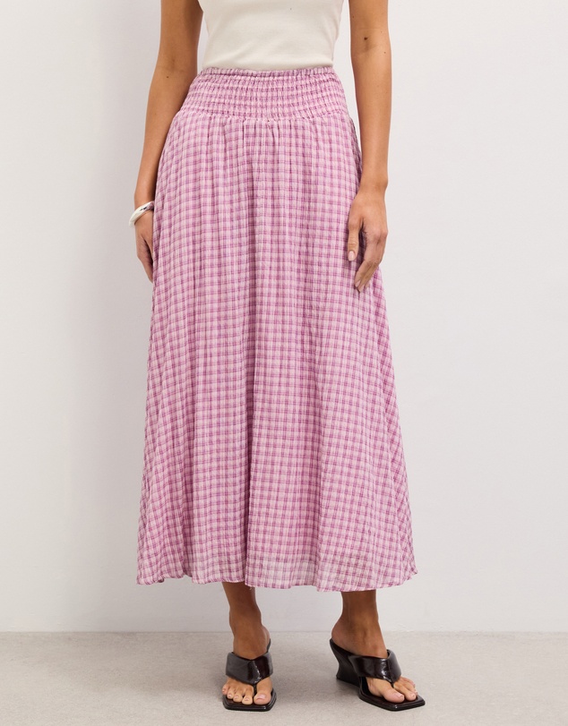 The Fated - Bloom Check Midi Skirt