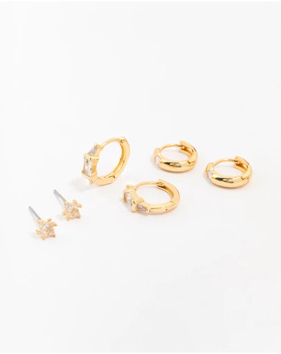 Lovisa - Gold Plated Brass Boho Baguette Earring 3-Pack