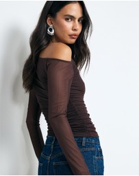 AERE - Chloe Off Shoulder Mesh Top