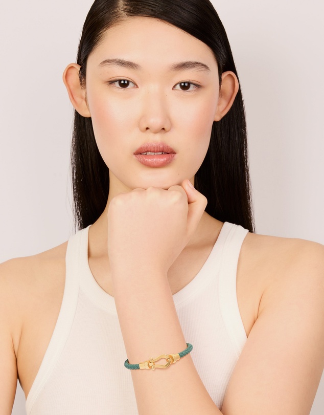 Lovisa - Waterproof Gold Plated Stainless Steel Turquoise PU Leather Braided Chunky Link Bracelet