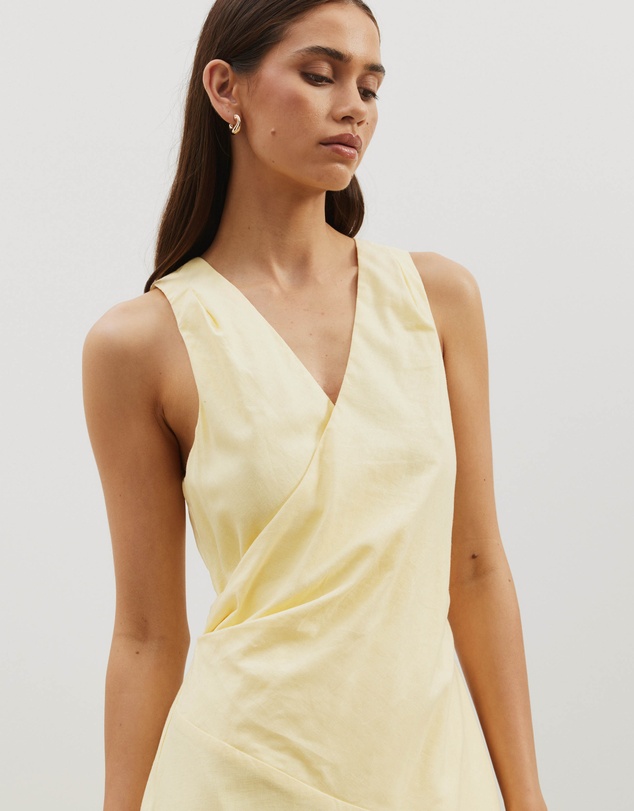 Atmos&Here - Stephanie Linen Blend Wrap Front Midi Dress