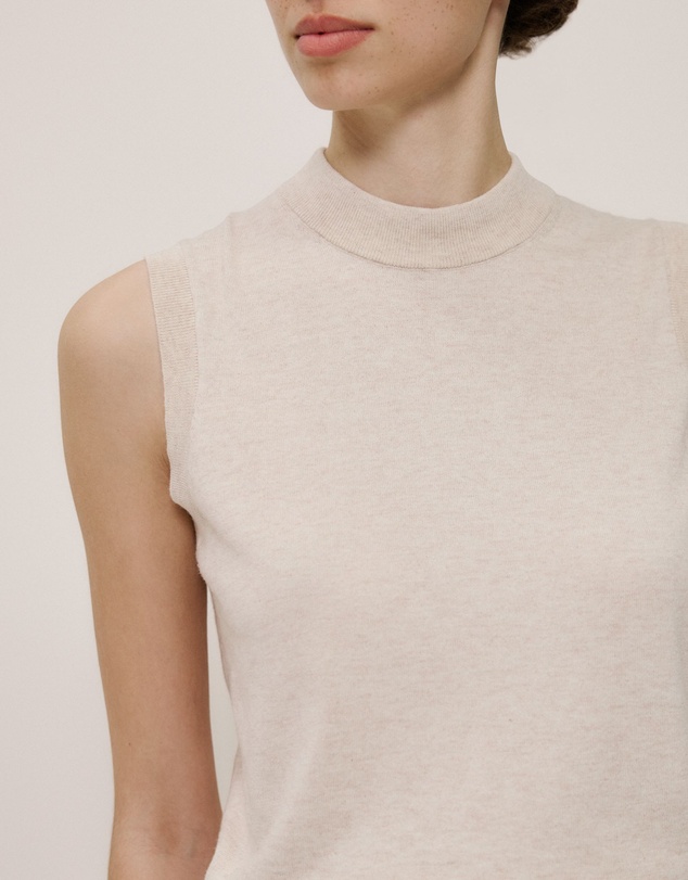 Trenery - Cotton Cashmere Mock Neck Tank in Clay