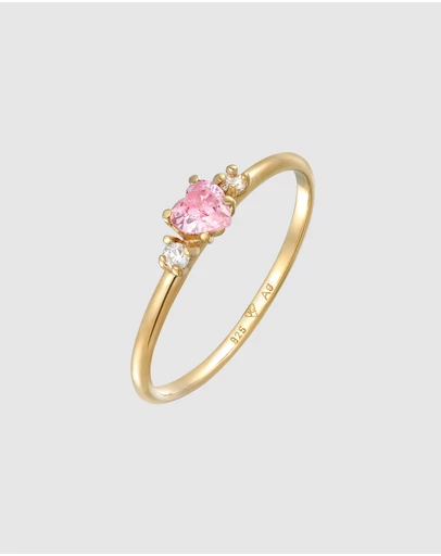 Elli Jewelry - Pink Heart Zirconia Ring in Gold-Plated 925 Silver