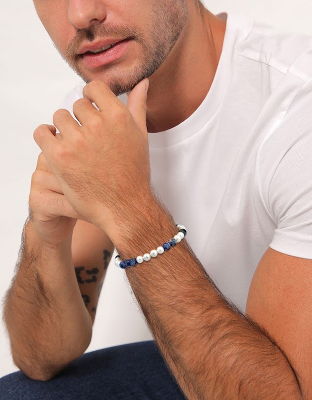Kuzzoi - ICONIC EXCLUSIVE - Agate and Shell Pearl Bead Bracelet in Gold-Plated 925 Sterling Silver