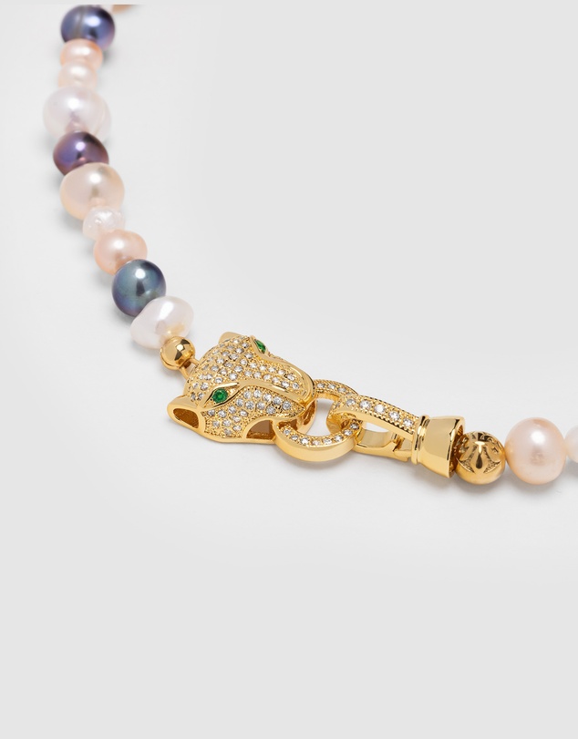 Nialaya Jewellery - Women's Multi-Colored Pearl Choker with Gold Panther Head
