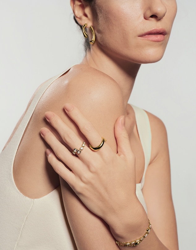 Ania Haie - Gold Organic Pebble Spiral Bezel Adjustable Ring