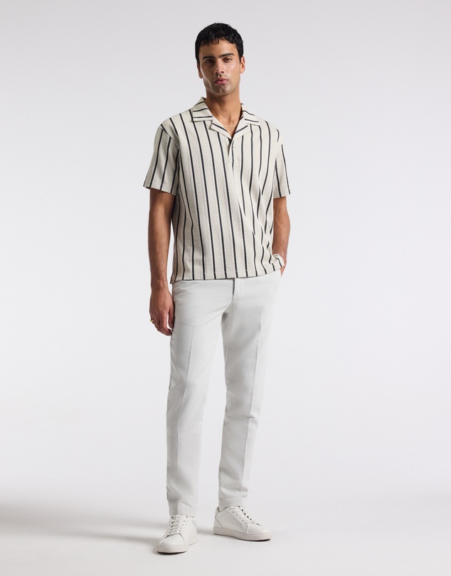 Calibre - Loose Fit Stripe Cuban Collar Polo Sand