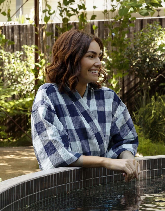 Bambury - Willow Gingham Check Short Cotton Robe