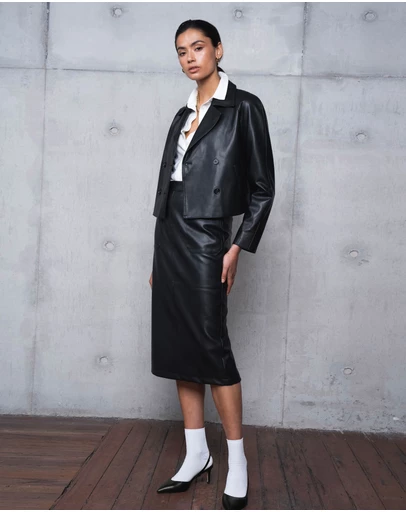 Forcast - Vera Faux Leather Midi Skirt